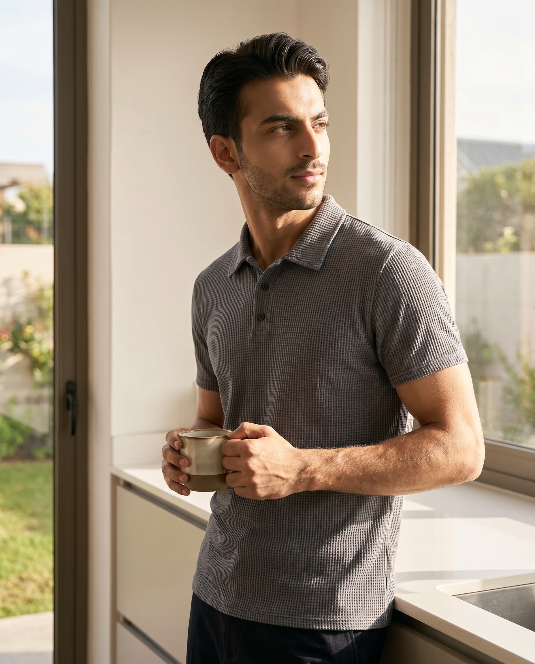 Thermal Knit Polo - Dark Grey