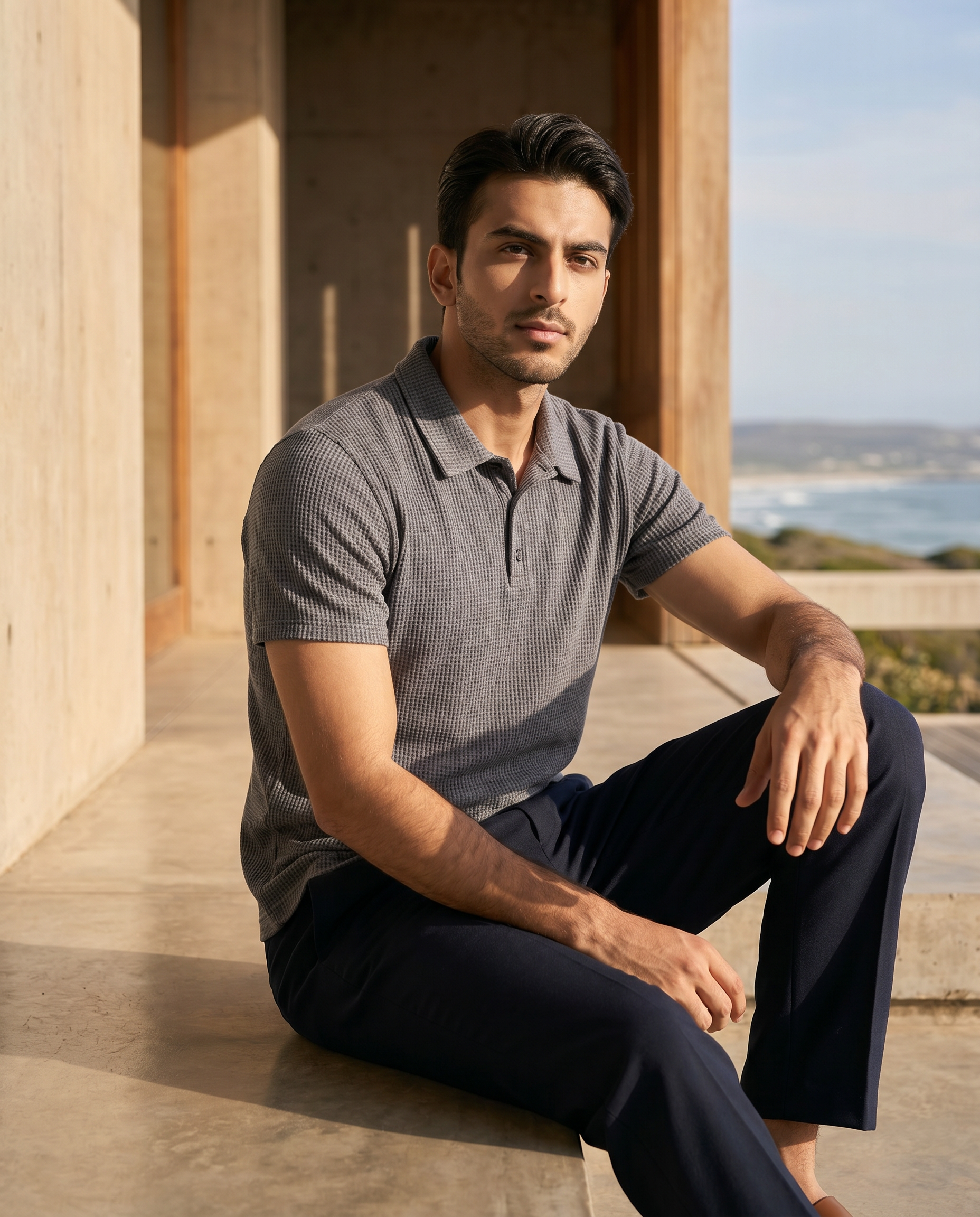 Thermal Knit Polo - Dark Grey