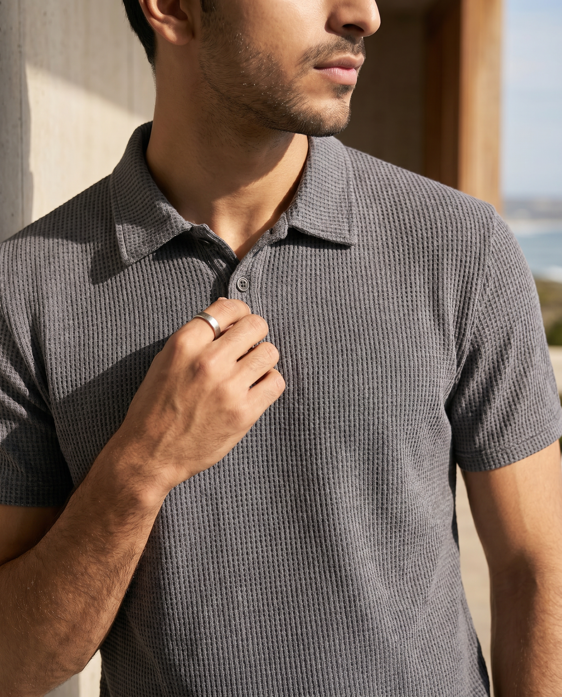 Thermal Knit Polo - Dark Grey