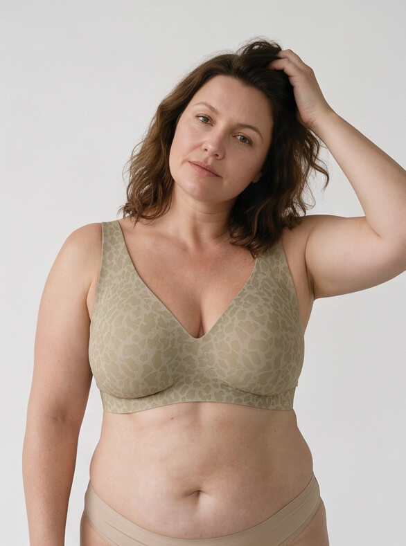 Hult — Wireless Leopard Bra - Beige/Brown Leopard