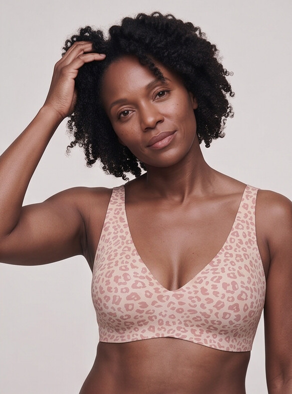 Hult — Wireless Leopard Bra - Pink/Rose Leopard
