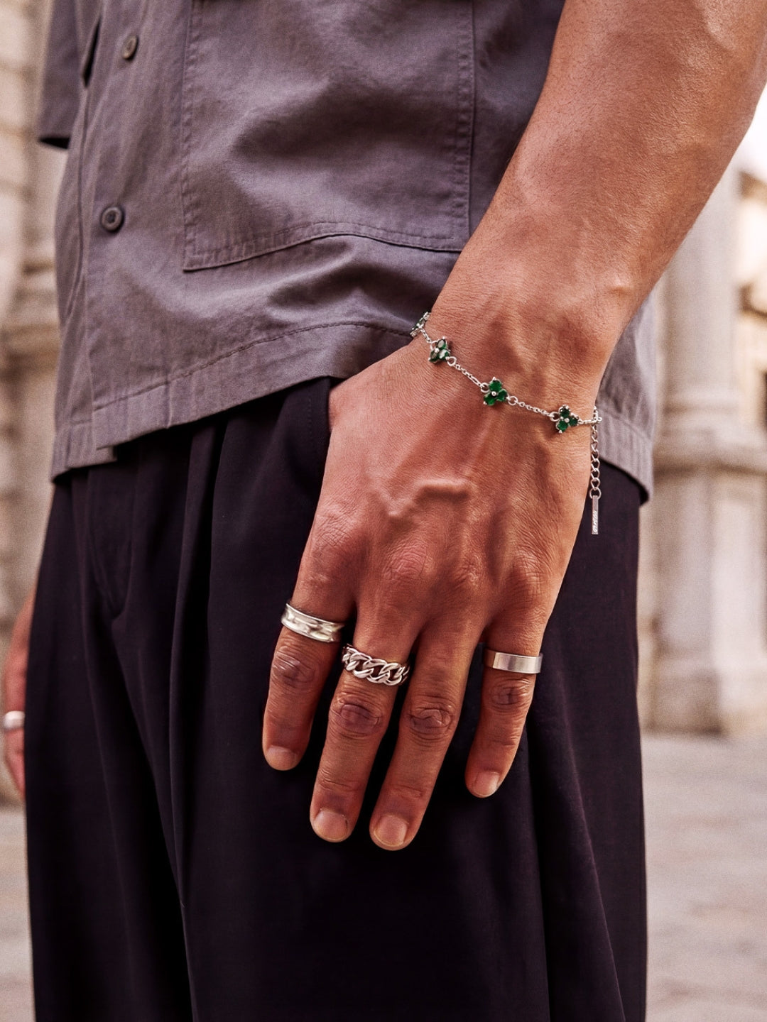 GREEN CLOVER BRACELET | Silver