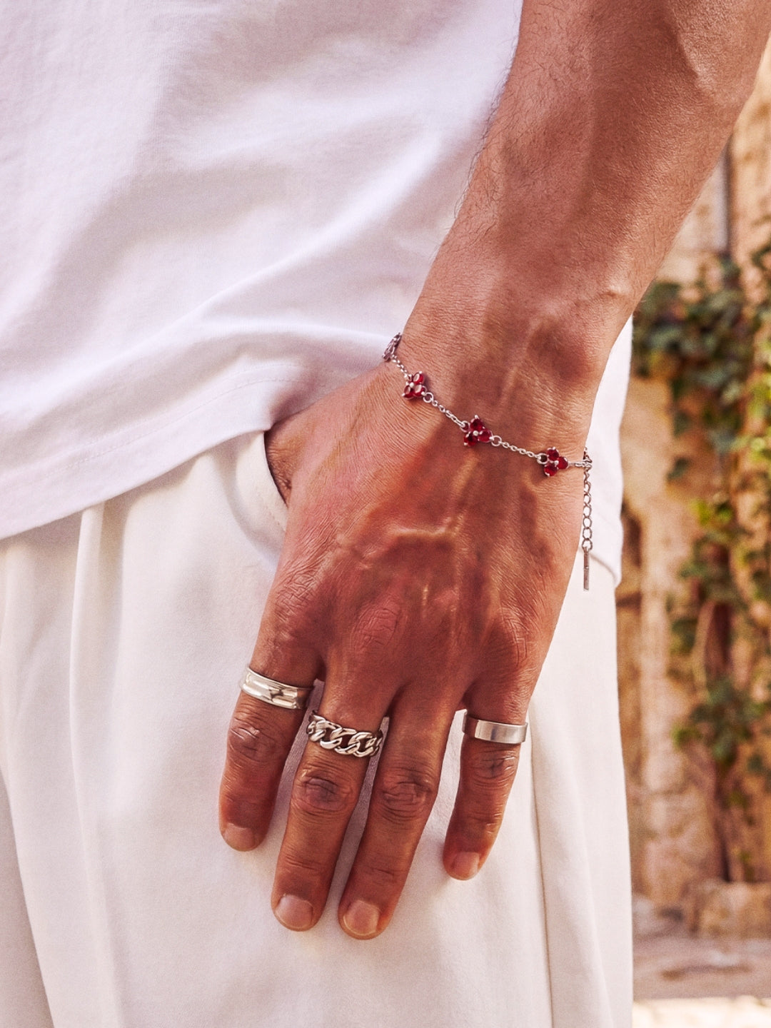 RED CLOVER BRACELET | Silver