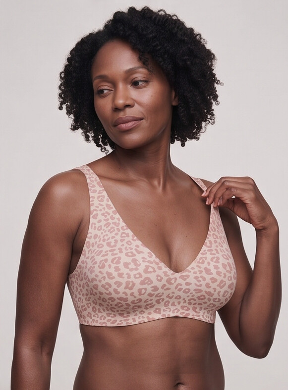 Hult — Wireless Leopard Bra - Pink/Rose Leopard