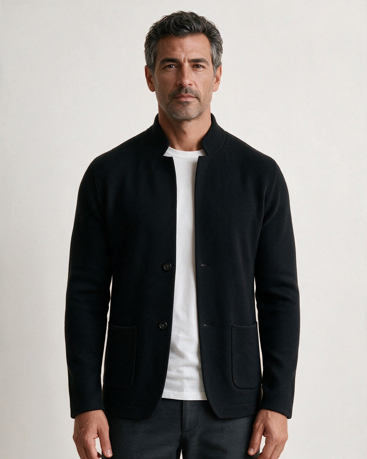 Ashby men's knit blazer in Black, front view
