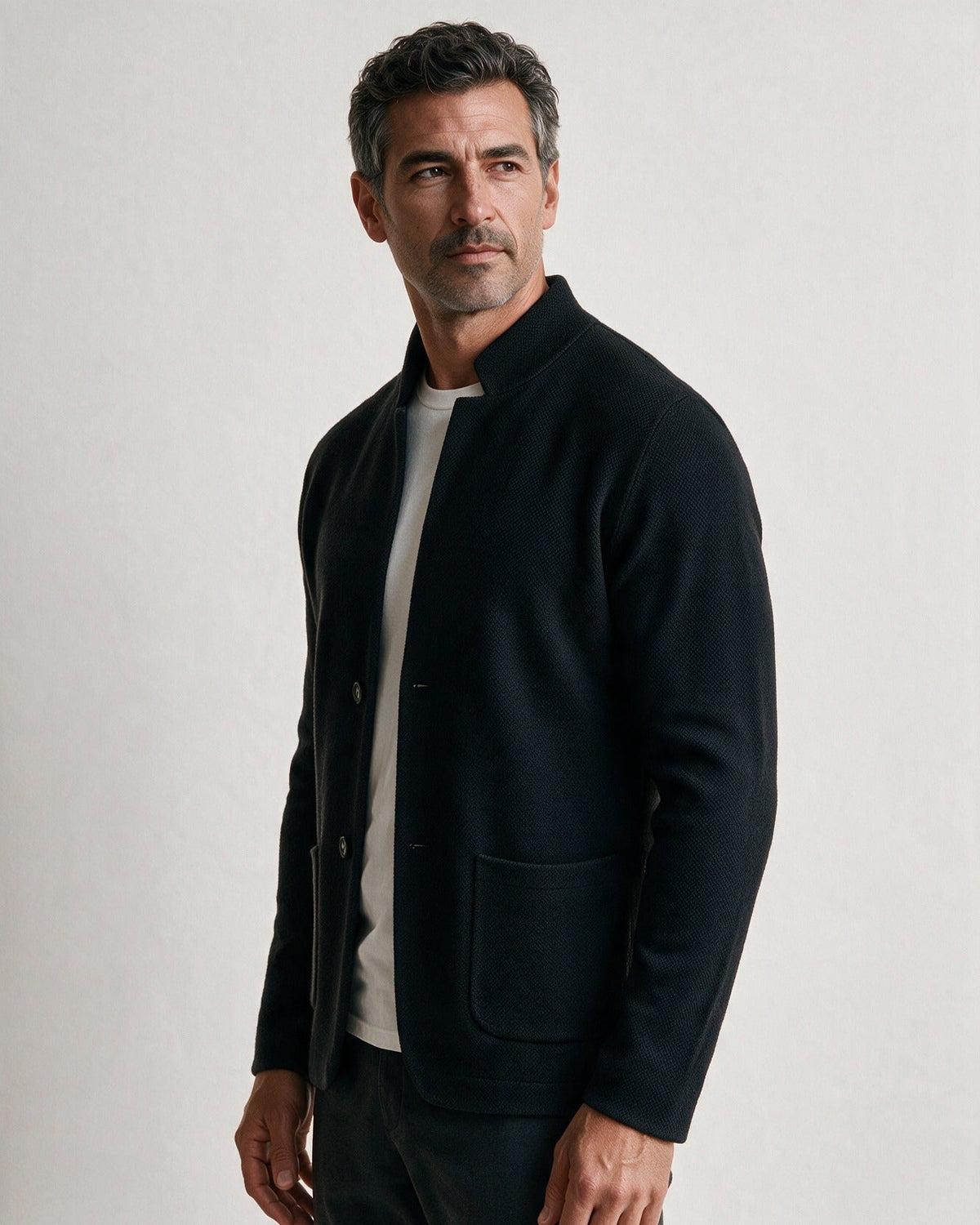 Ashby men's knit blazer in Black, three-quarter view