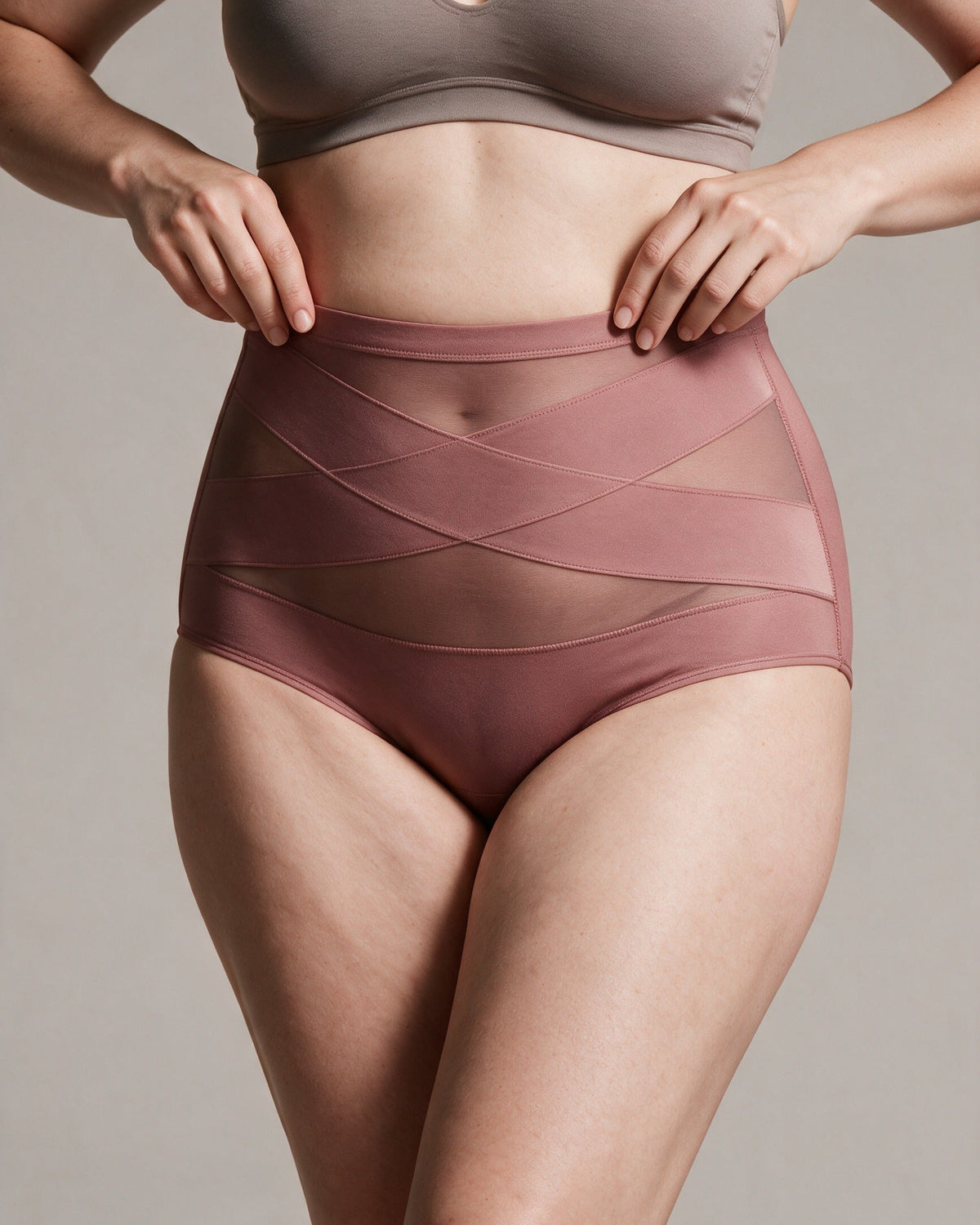 Haven Postpartum Support Brief in Dusty Rose, front view