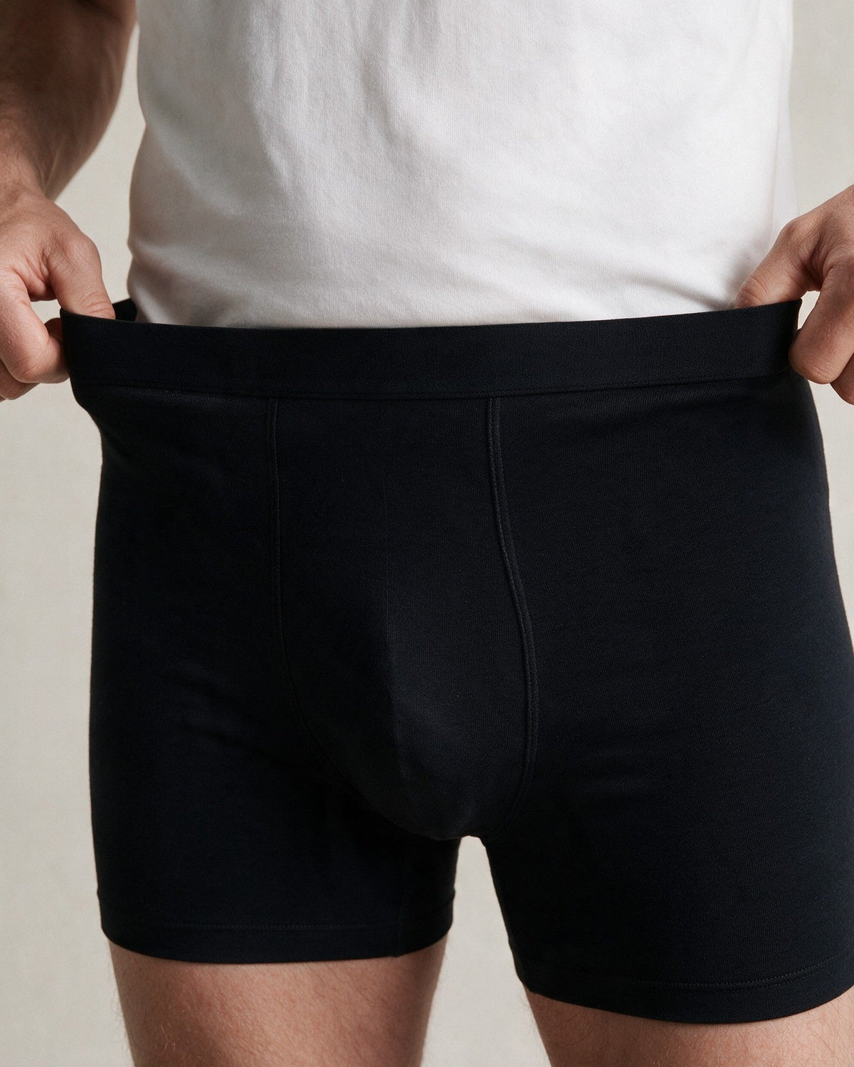 Dalton men's leak-proof boxer brief in Black, close-up of the wide soft waistband