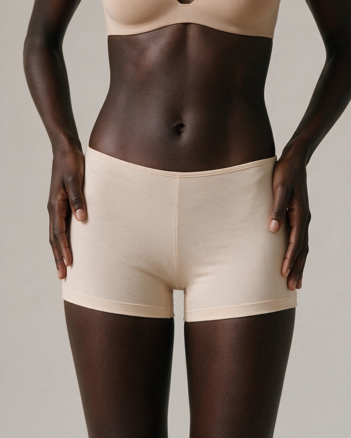 Elodie women's bamboo boyshort in Beige, front view