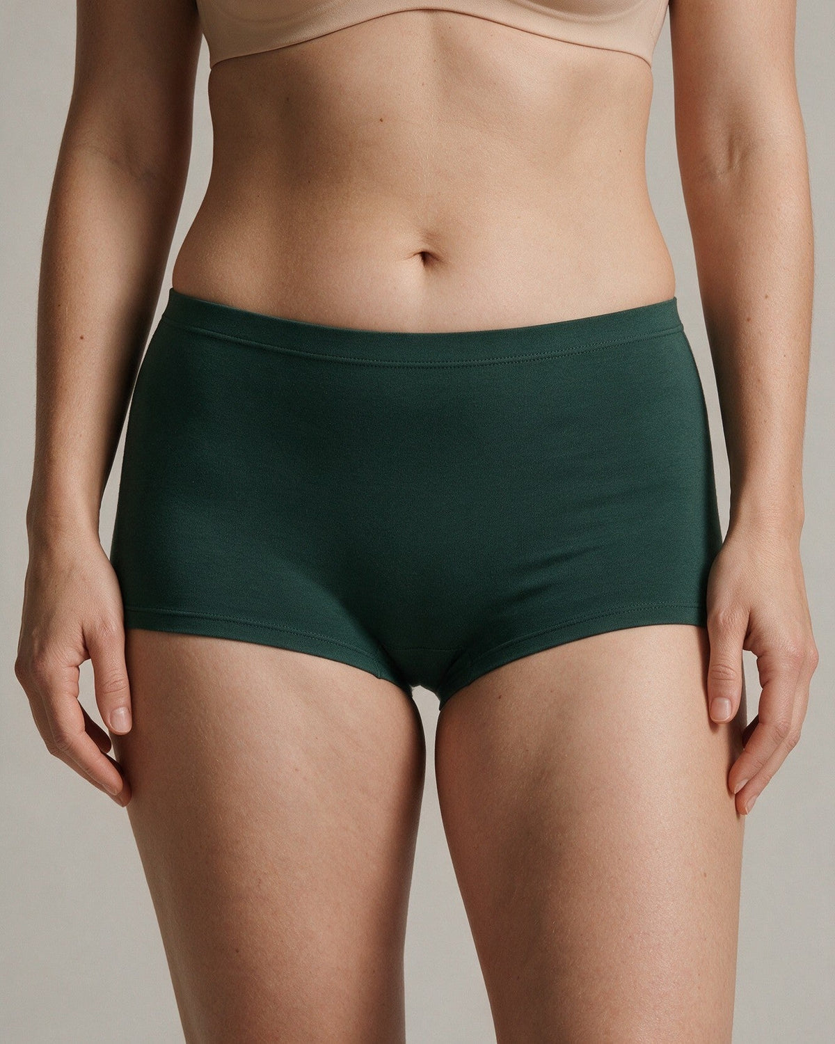 Elodie women's bamboo boyshort in Green, front view