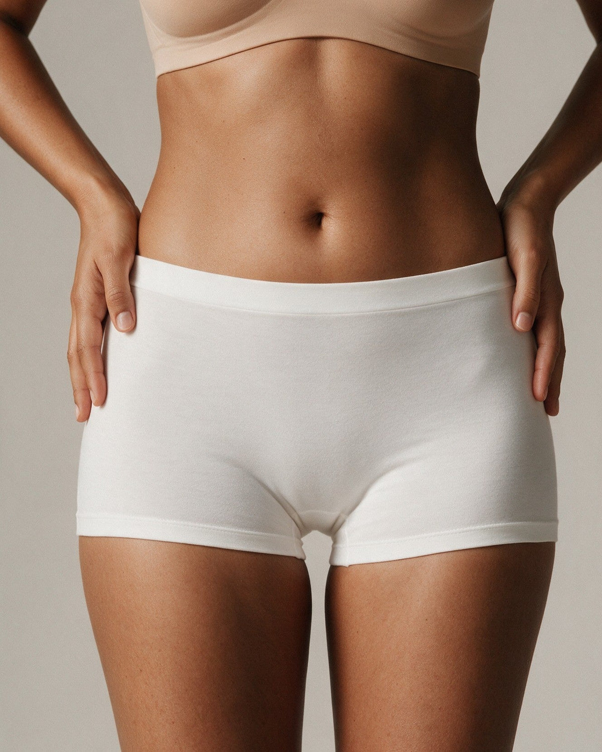 Elodie women's bamboo boyshort in White, front view
