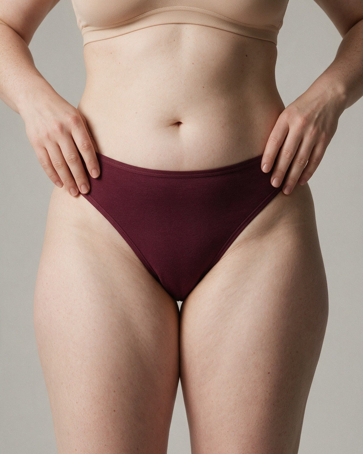 Elodie women's bamboo thong in Cherry, front view
