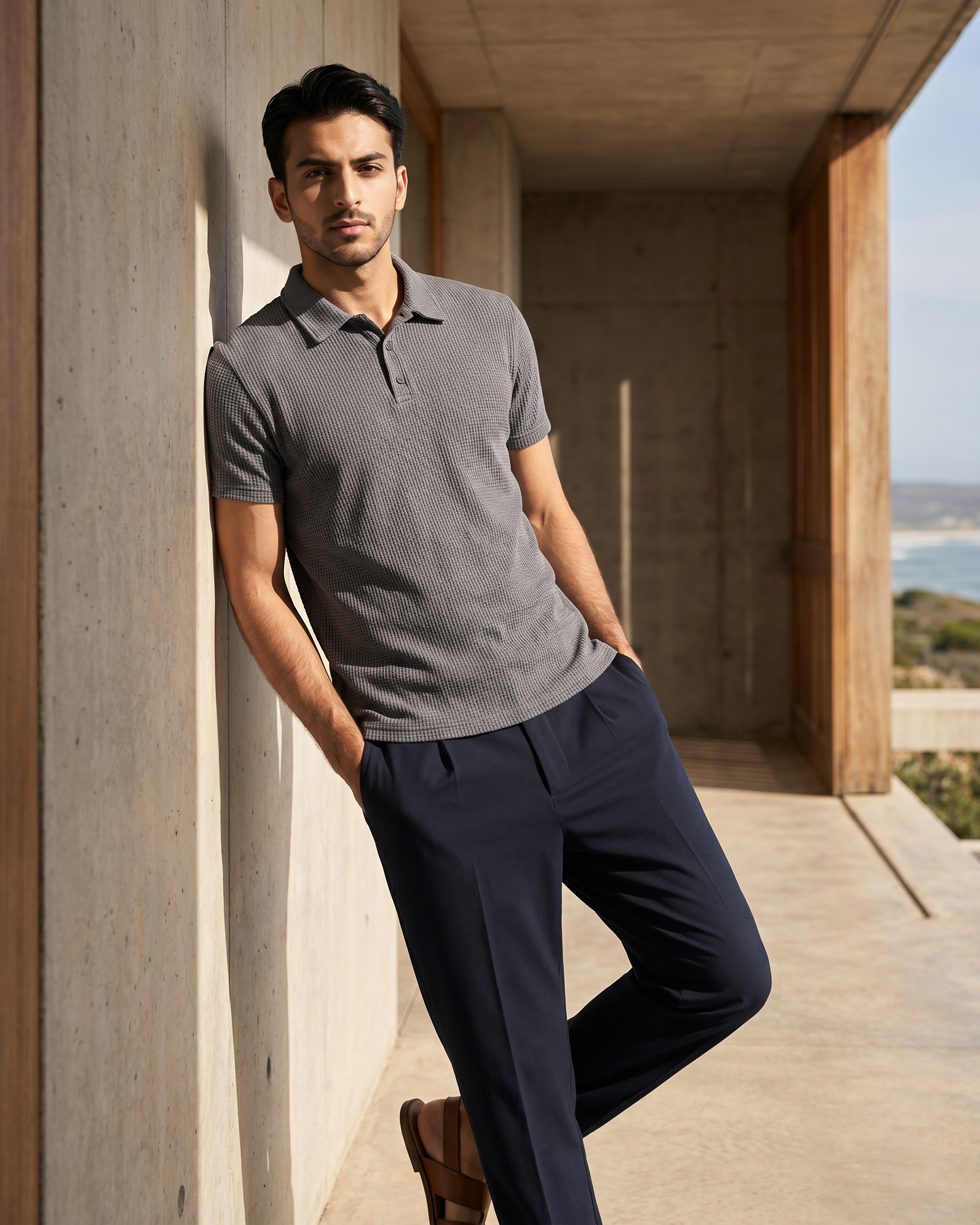 Thermal Knit Polo - Dark Grey