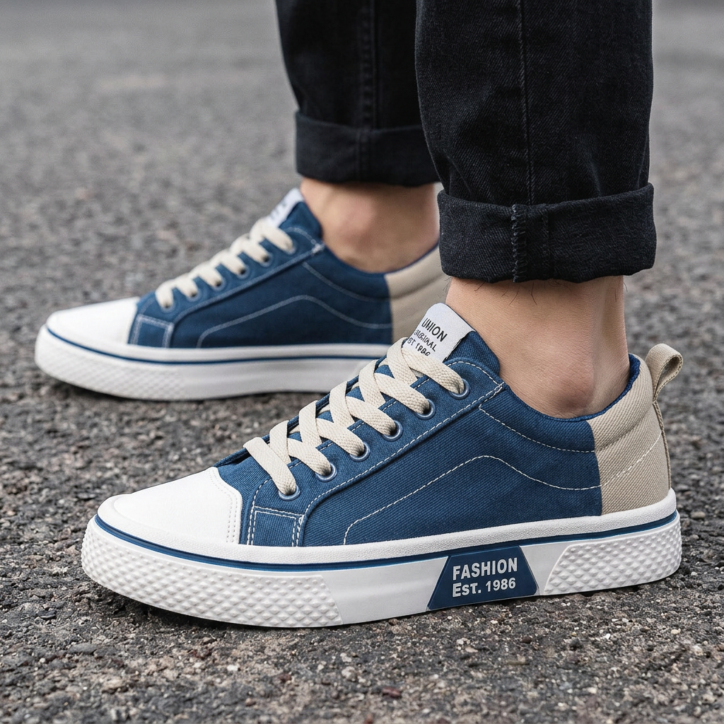 Retroglide — Canvas Court Sneaker with Graphic Sole