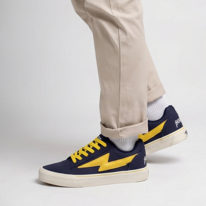 Steady Low-Top Canvas Sneaker with Platform Sole - Navy / Yellow