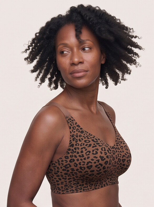 Keld V-Neck Wireless Bra - Leopard Print Brown/Black