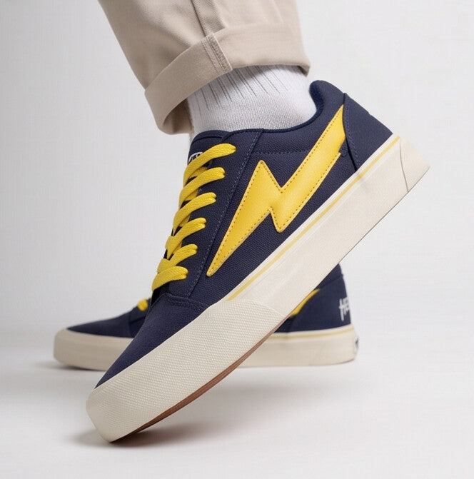 Steady Low-Top Canvas Sneaker with Platform Sole - Navy / Yellow