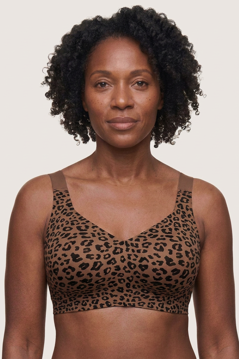 Keld V-Neck Wireless Bra - Leopard Print Brown/Black