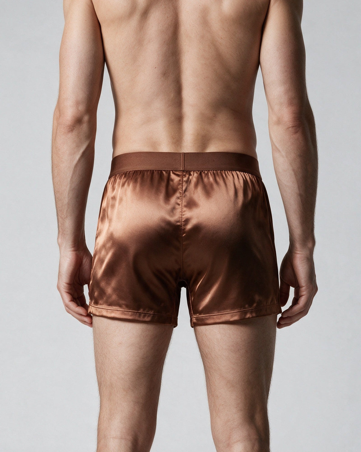 Mayfair men's silk-blend boxer in Bronze, back view
