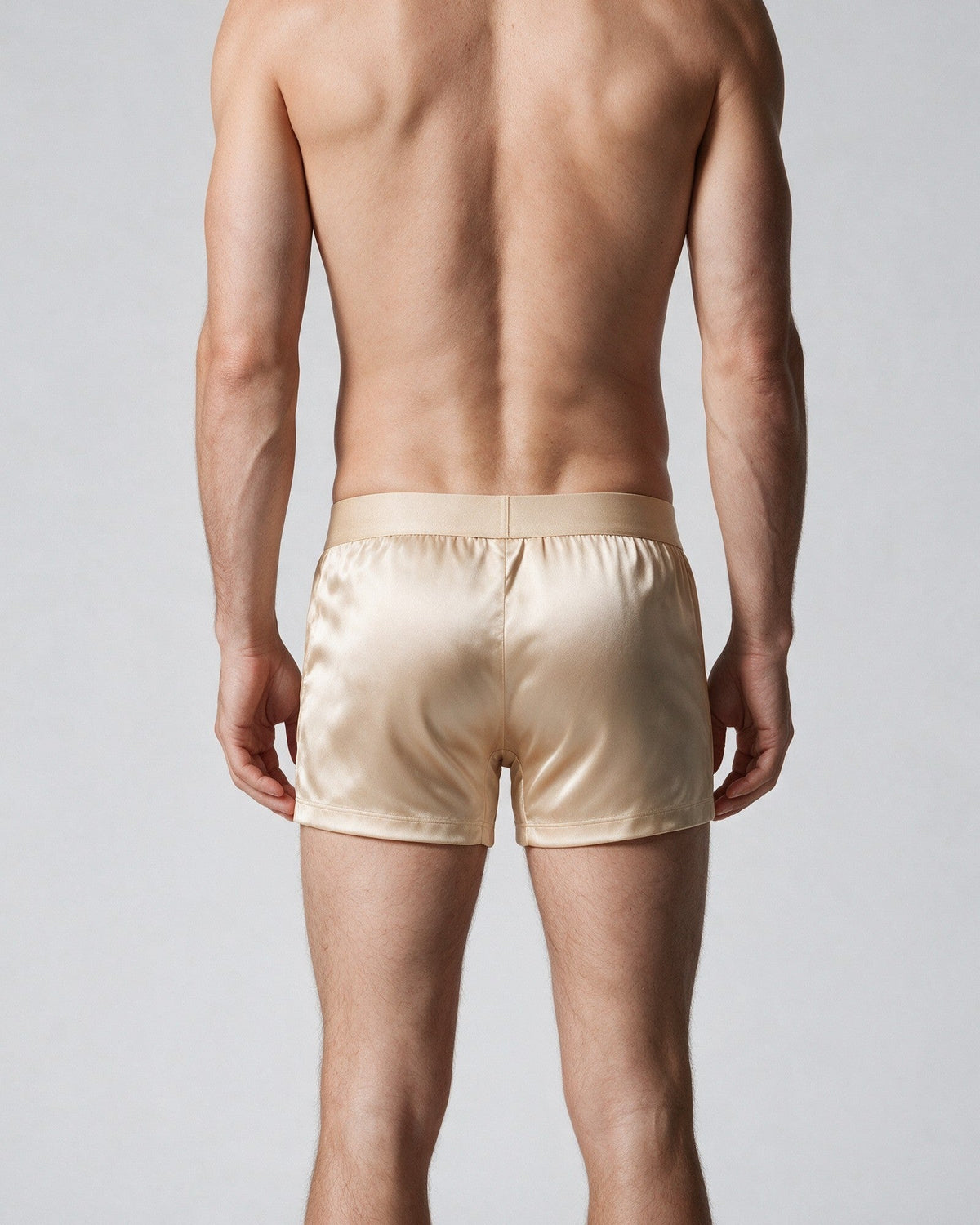 Mayfair men's silk-blend boxer in Champagne, back view