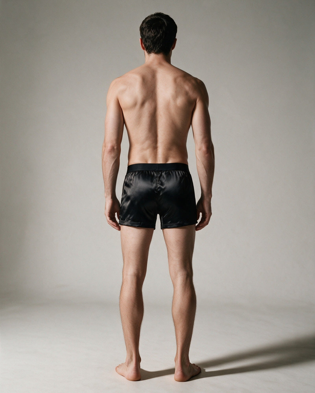 Mayfair men's silk-blend boxer in Black, full-body back view