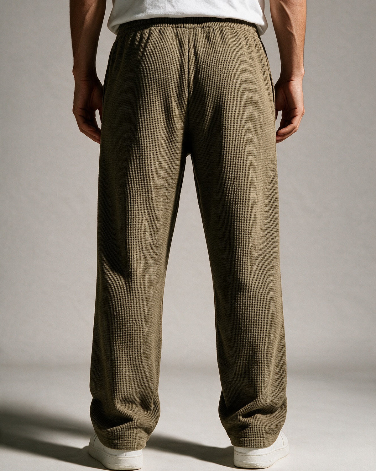 Softloom waffle pants in Khaki, back view