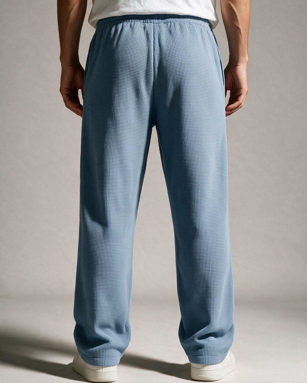 Softloom waffle pants in Light Blue, back view
