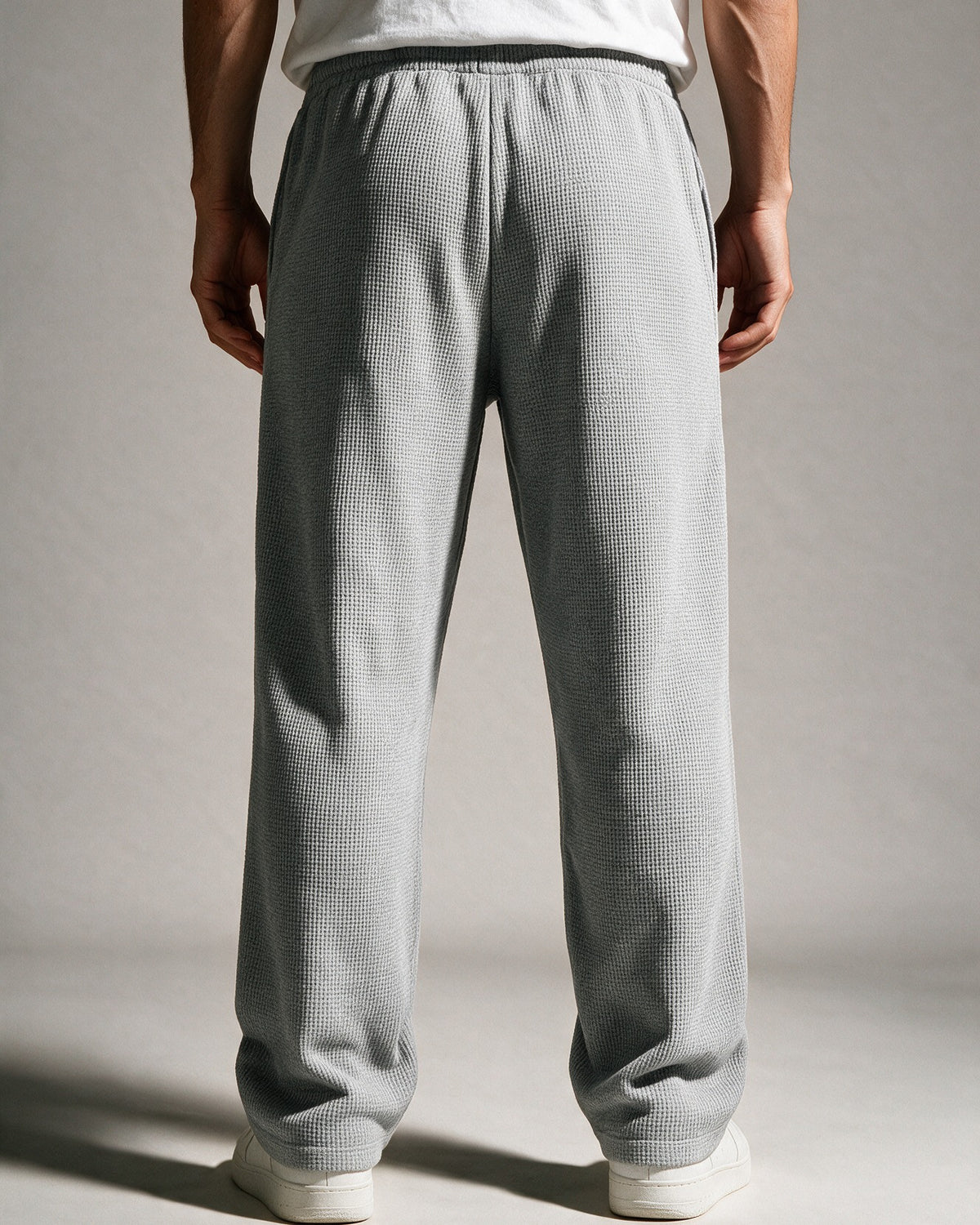Softloom waffle pants in Light Gray, back view