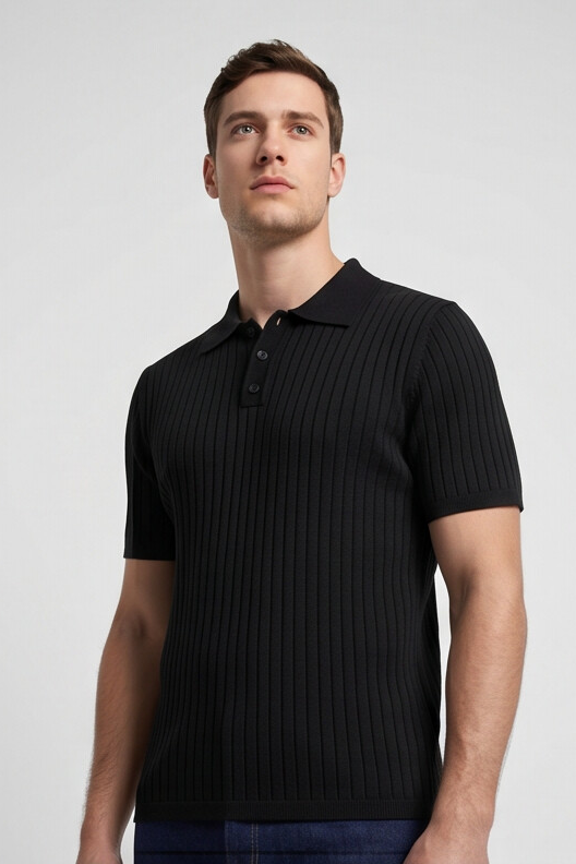 Vernon — Ribbed Short Sleeve Polo Shirt