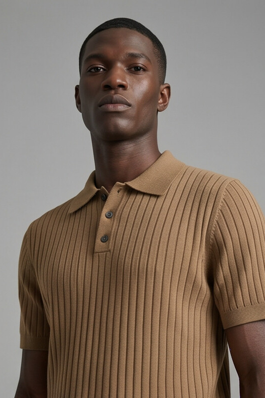 Vernon — Ribbed Short Sleeve Polo Shirt