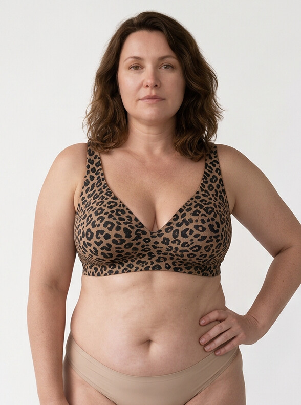 Hult — Wireless Leopard Bra - Tan/Black Leopard