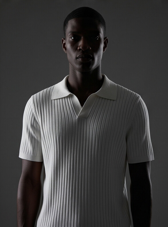 Hendrick — Ribbed Knit Polo with Spread Collar