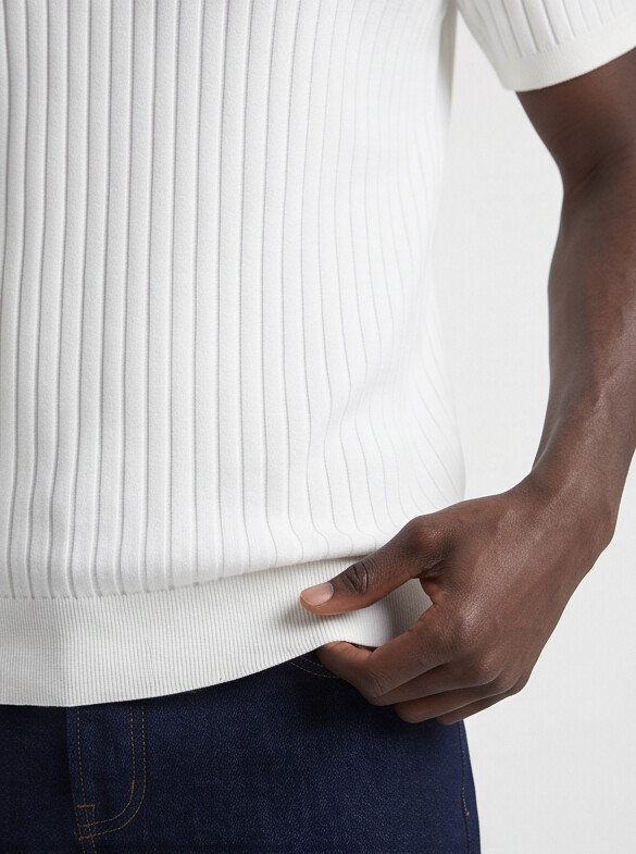 Hendrick — Ribbed Knit Polo with Spread Collar