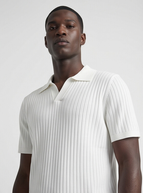 Hendrick — Ribbed Knit Polo with Spread Collar