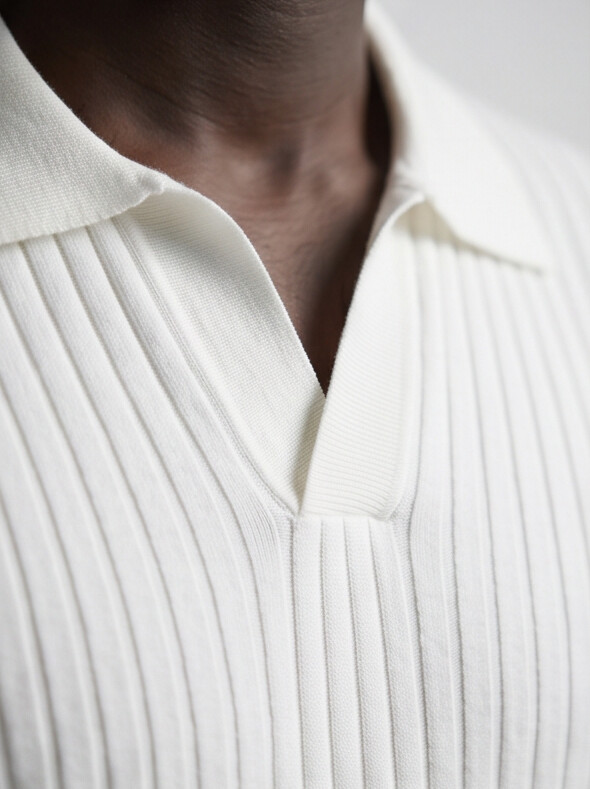 Hendrick — Ribbed Knit Polo with Spread Collar