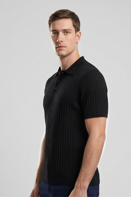 Vernon — Ribbed Short Sleeve Polo Shirt