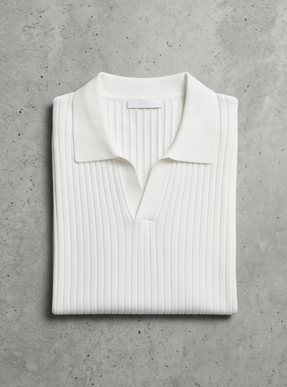 Hendrick — Ribbed Knit Polo with Spread Collar