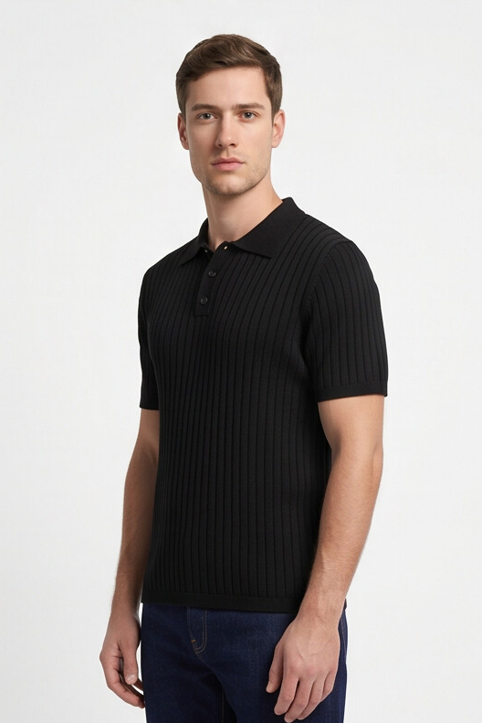 Vernon — Ribbed Short Sleeve Polo Shirt