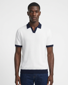 Benton - Ribbed Short Sleeve Polo Shirt | White/Navy
