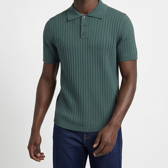 Vernon — Ribbed Short Sleeve Polo Shirt