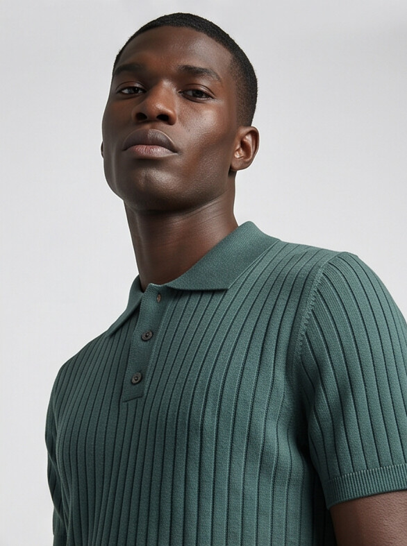 Vernon — Ribbed Short Sleeve Polo Shirt