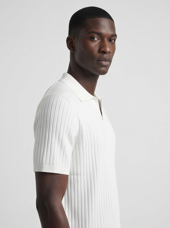 Hendrick — Ribbed Knit Polo with Spread Collar