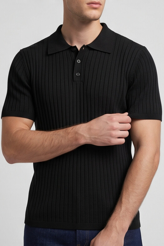 Vernon — Ribbed Short Sleeve Polo Shirt
