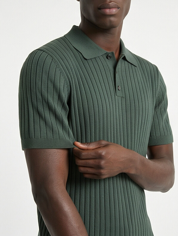 Vernon — Ribbed Short Sleeve Polo Shirt