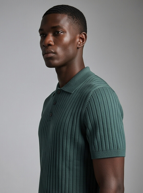 Vernon — Ribbed Short Sleeve Polo Shirt