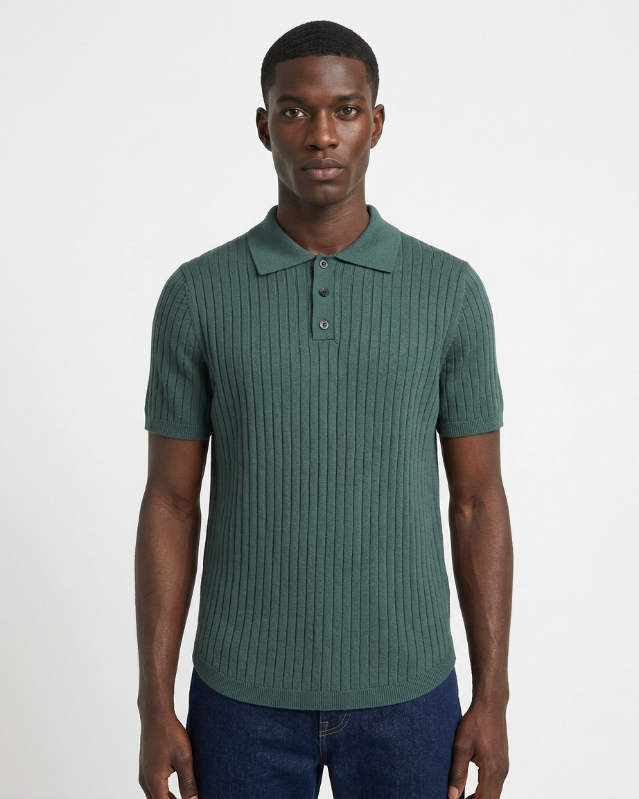 Vernon — Ribbed Short Sleeve Polo Shirt