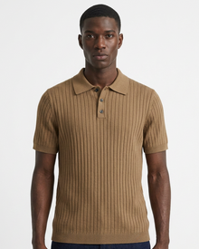 Vernon — Ribbed Short Sleeve Polo Shirt - Camel
