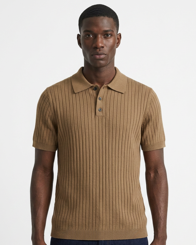 Vernon — Ribbed Short Sleeve Polo Shirt
