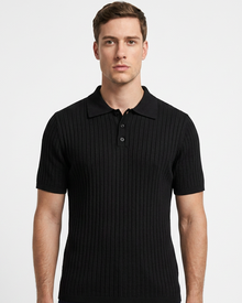 Vernon — Ribbed Short Sleeve Polo Shirt - Black