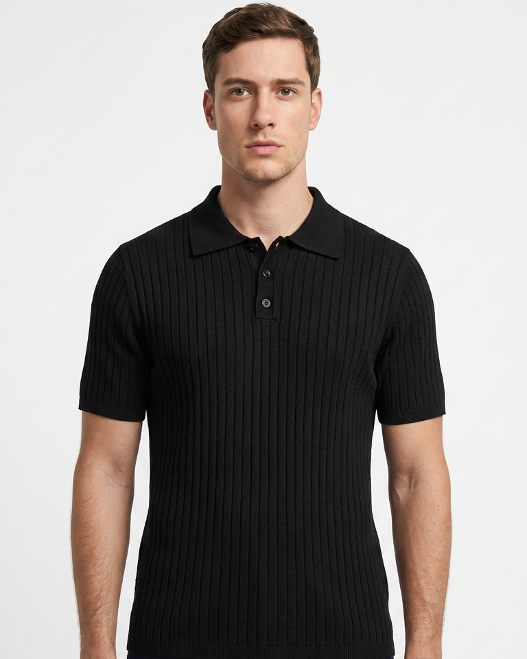 Vernon — Ribbed Short Sleeve Polo Shirt